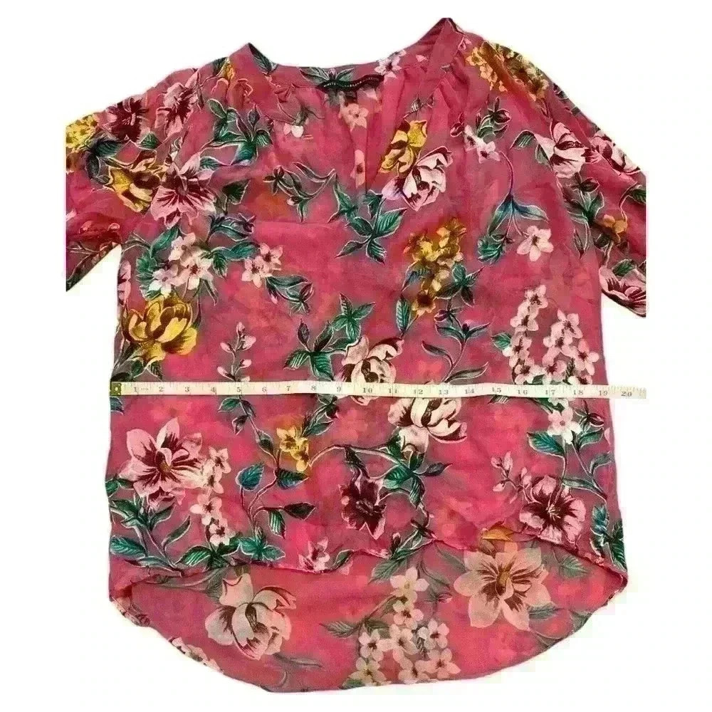 White House Black Market Pink Floral Silk Blouse Size Small - Picture 7 of 8